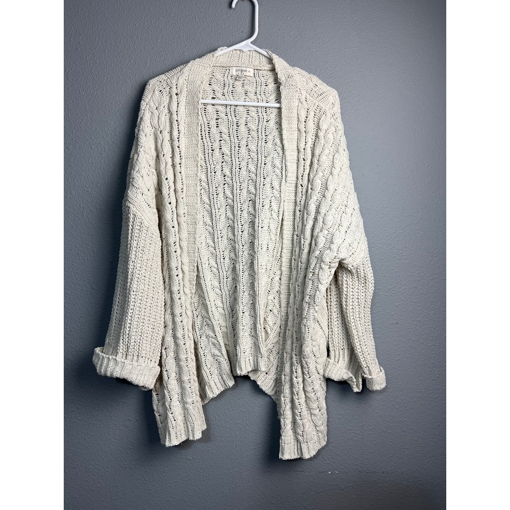 Umgee USA Cream Chunky Cable Knit Oversized Open Front Cardigan Sweater XL/2XL